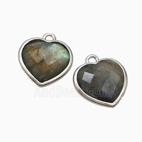 Natural Labradorite Heart Pendant Faceted Platinum Plated