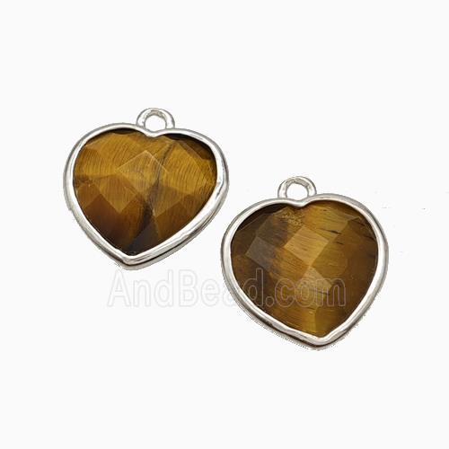 Natural Tiger Eye Stone Heart Pendant Faceted Platinum Plated