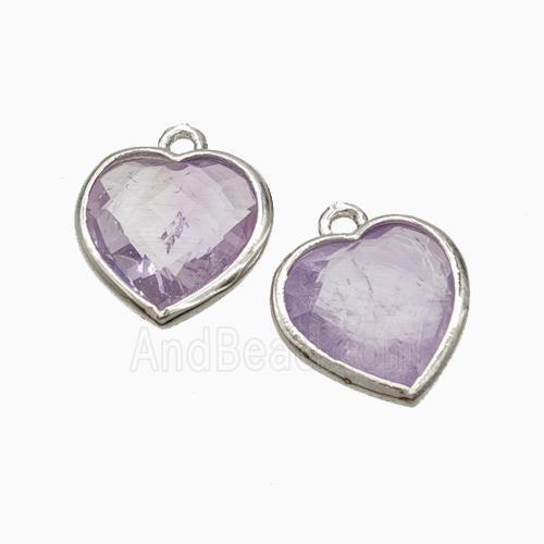 Natural Lt.purple Amethyst Heart Pendant Faceted Platinum Plated