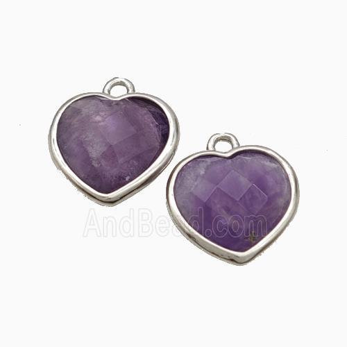 Natural Purple Amethyst Heart Pendant Faceted Platinum Plated