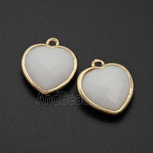 White Porcelain Heart Pendant Faceted Gold Plated