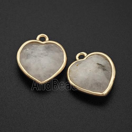 Natural White Moonstone Heart Pendant Faceted Gold Plated