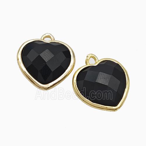 Black Obsidian Heart Pendant Faceted Gold Plated