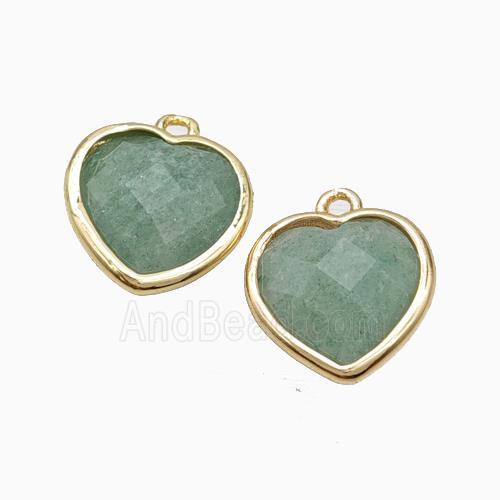 Natural Green Aventurine Heart Pendant Faceted Gold Plated