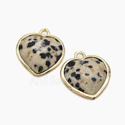 Natural Black Dalmatian Jasper Heart Pendant Faceted Gold Plated