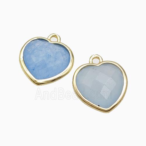 Blue Dye Jade Heart Pendant Faceted Gold Plated