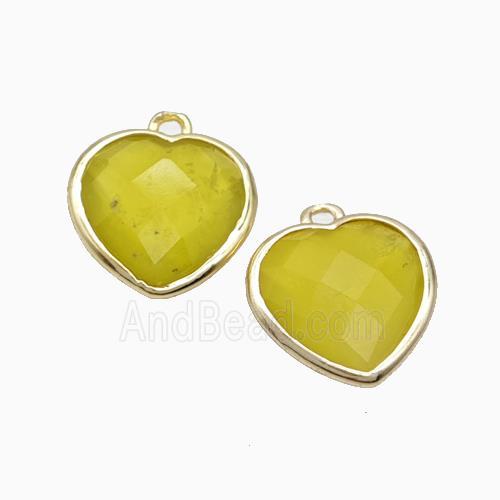 Olive Lemon Jade Heart Pendant Faceted Gold Plated