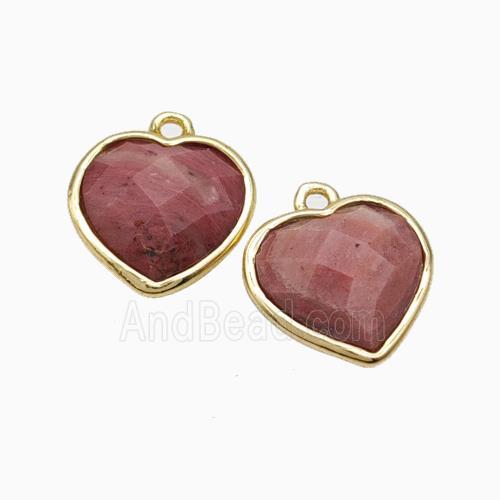 Pink Wood Lace Jasper Heart Pendant Faceted Gold Plated