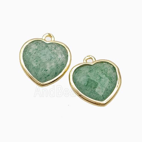 Natural Green Strawberry Quartz Heart Pendant Faceted Gold Plated