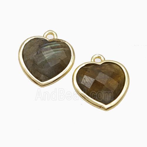 Natural Labradorite Heart Pendant Faceted Gold Plated