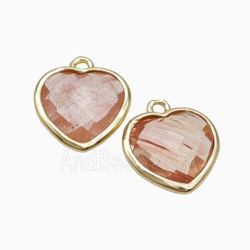 Synthetic Peach Quartz Heart Pendant Faceted Gold Plated