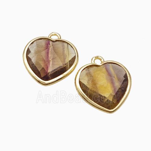 Natural Yellow Fluorite Heart Pendant Faceted Gold Plated
