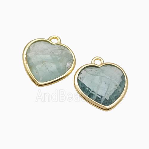 Natural Green Fluorite Heart Pendant Faceted Gold Plated