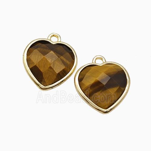 Natural Tiger Eye Stone Heart Pendant Faceted Gold Plated