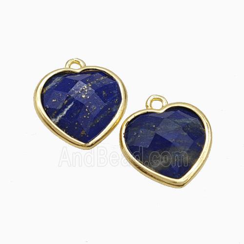 Natural Blue Lapis Lazuli Heart Pendant Faceted Gold Plated