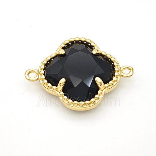 Black Obsidian Clover Connector Gold Plated