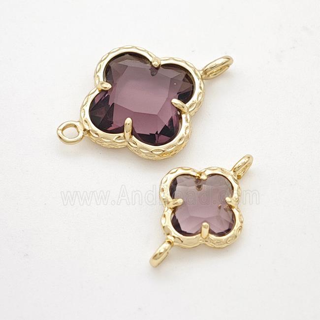 Purple Crystal Glass Clover Connector Gold Plated