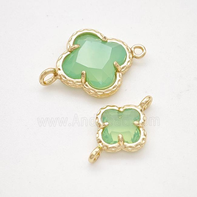 Green Opalite Glass Clover Connector Gold Plated