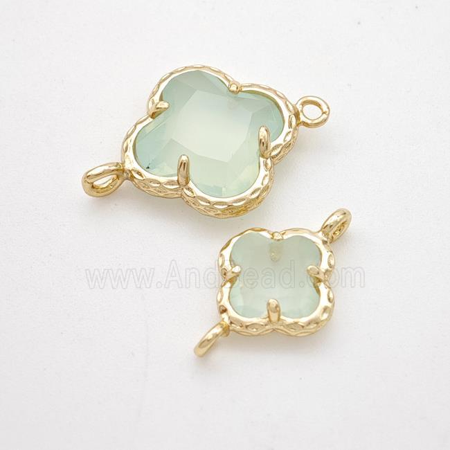 Lt.green Jadeite Glass Clover Connector Gold Plated