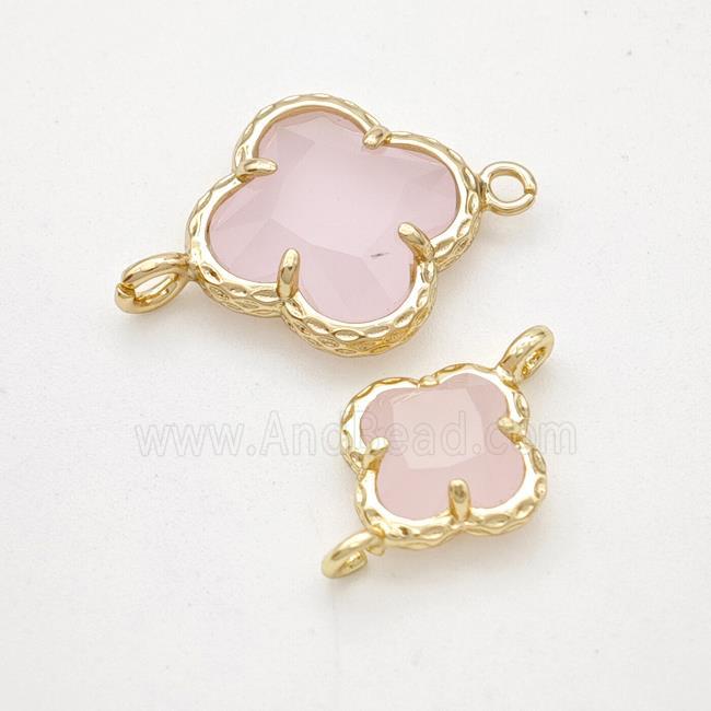 Pink Jadeite Glass Clover Connector Gold Plated