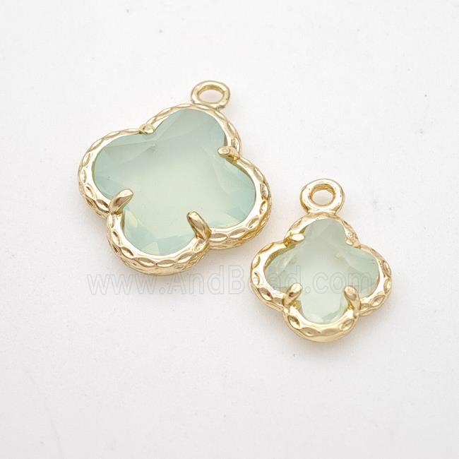 Lt.Green Jadeite Glass Clover Pendant Gold Plated