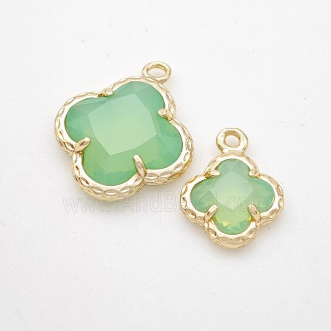 Green Jadeite Glass Clover Pendant Gold Plated