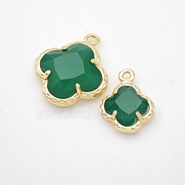 Green Jadeite Glass Clover Pendant Gold Plated