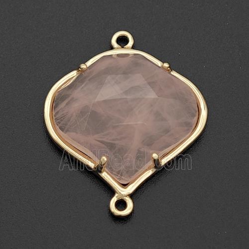 Natural Pink Rose Quartz FireBalloon Connector Gold Plated