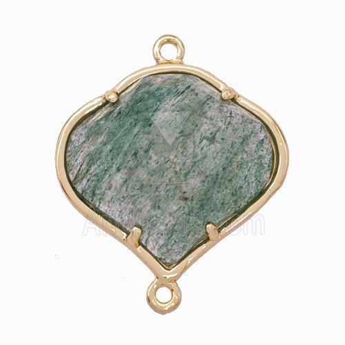 Natural Green Strawberry Quartz FireBalloon Connector Gold Plated