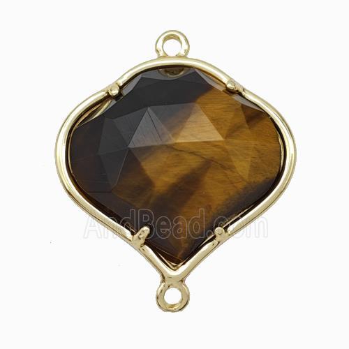 Natural Tiger Eye Stone FireBalloon Connector Gold Plated