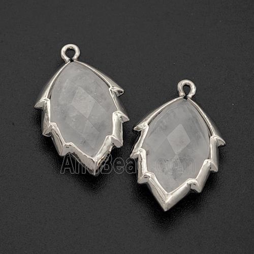 Natural Clear Quartz Leaf Pendant Platinum Plated