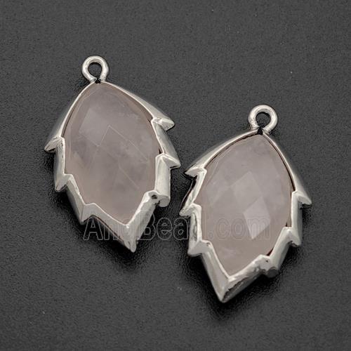 Natural Pink Rose Quartz Leaf Pendant Platinum Plated