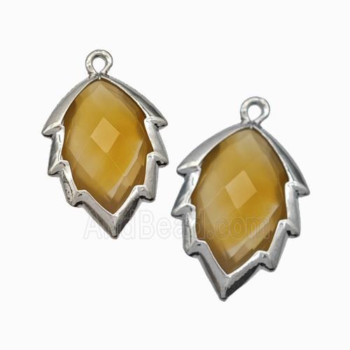 Yellow Dye Jade Leaf Pendant Platinum Plated