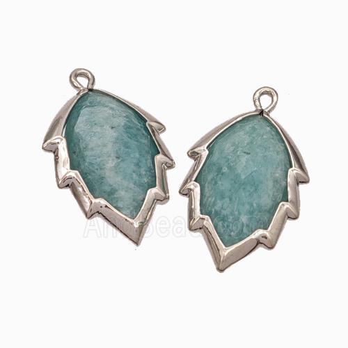 Natural Green Amazonite Leaf Pendant Platinum Plated