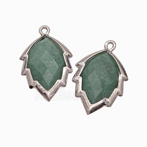 Natural Green Strawberry Quartz Leaf Pendant Platinum Plated