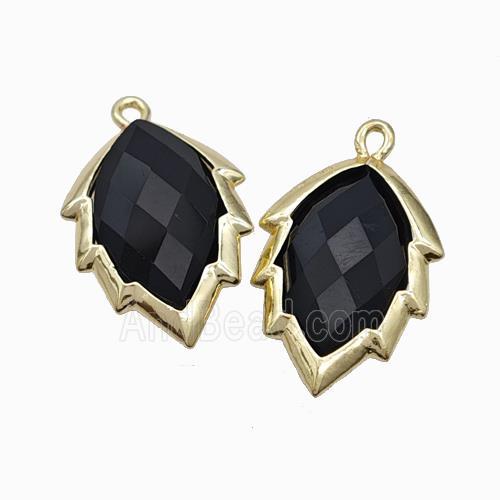 Natural Black Obsidian Leaf Pendant Gold Plated