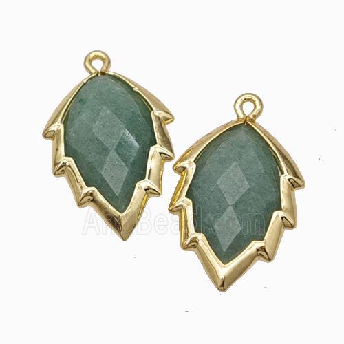 Natural Green Strawberry Quartz Leaf Pendant Gold Plated