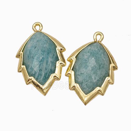 Natural Green Amazonite Leaf Pendant Gold Plated