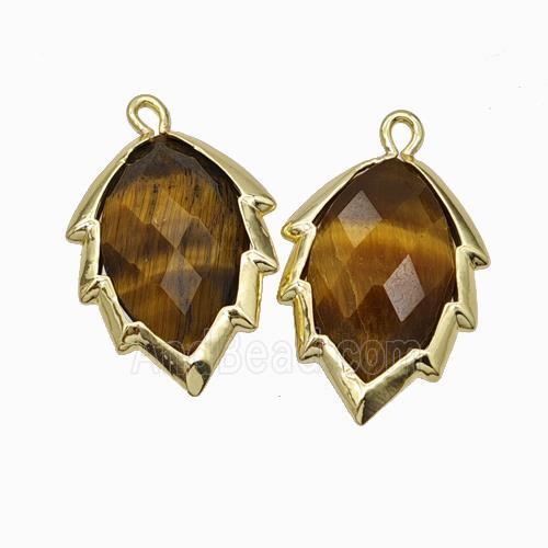Natural Tiger Eye Stone Leaf Pendant Gold Plated