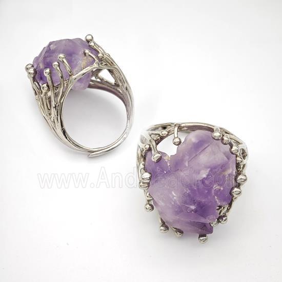 Copper Ring Pave Amethyst Adjustable Platinum Plated