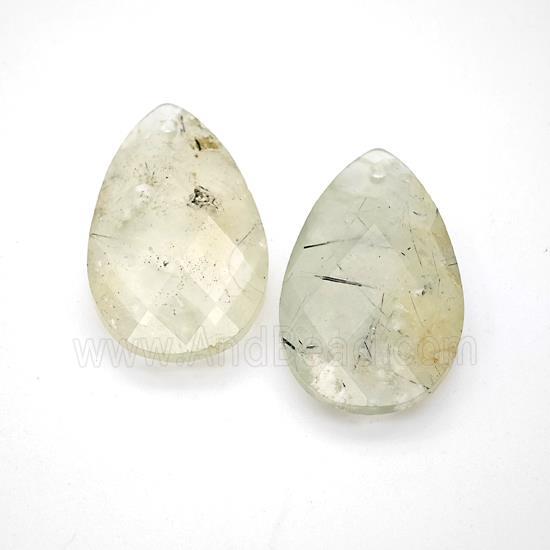 Natural Green Prehnite Teardrop Pendant Faceted