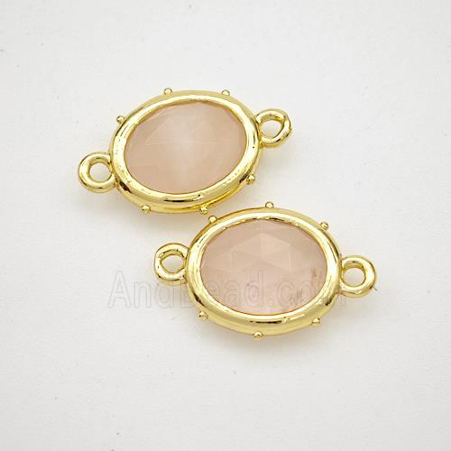 Natural Pink Rose Quartz Oval Connector Gold Plated