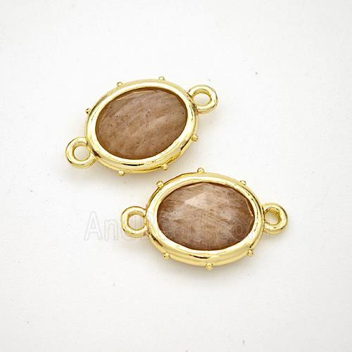 Natural Peach Sunstone Oval Connector Gold Plated