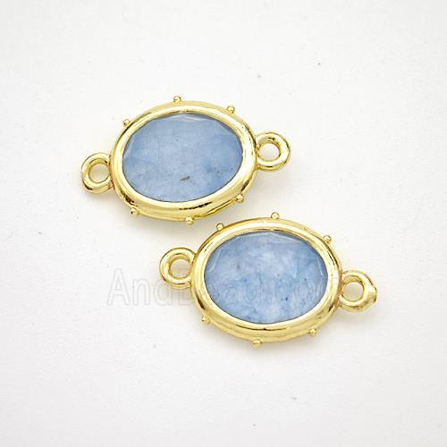 Blue Dye Jade Oval Connector Gold Plated