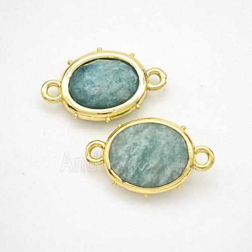 Natural Green Amazonite Oval Connector Gold Plated