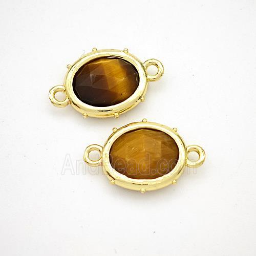 Natural Tiger Eye Stone Oval Connector Gold Plated