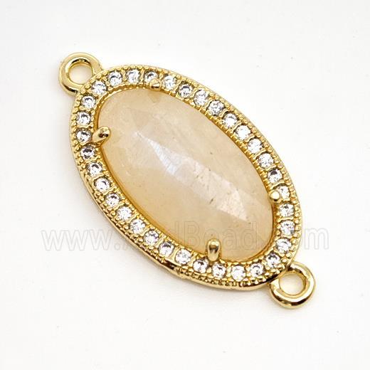 Peach Sunstone Oval Connector Copper Pave Zirconia Gold Plated