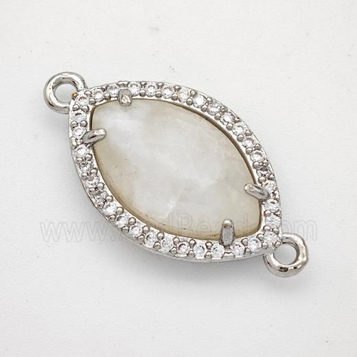Natural White Moonstone Eye Connector Copper Pave Zirconia Platinum Plated