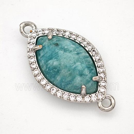 Natural Green Amazonite Eye Connector Copper Pave Zirconia Platinum Plated