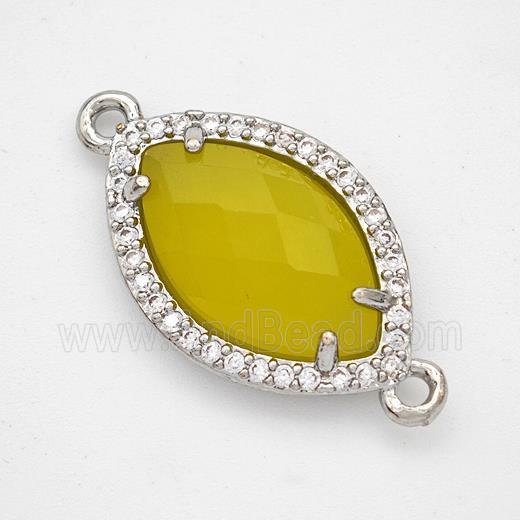Lemon Jade Eye Connector Copper Pave Zirconia Platinum Plated